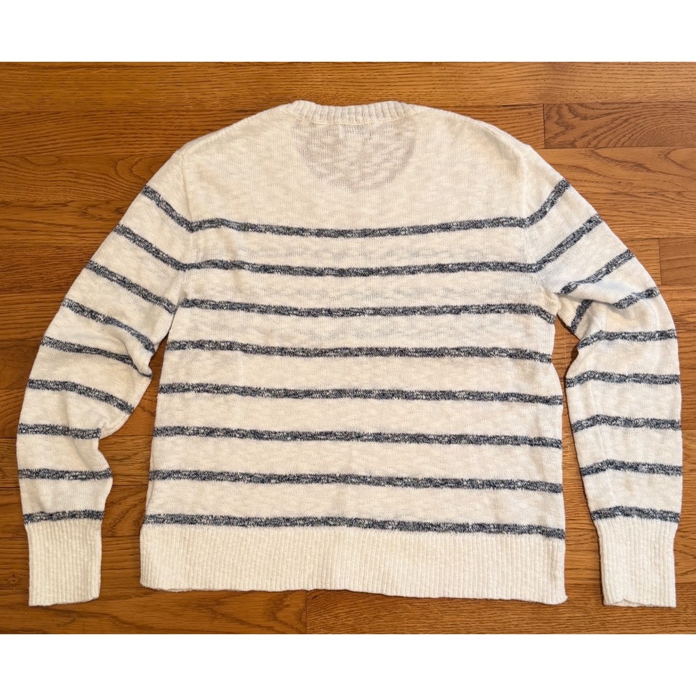 J. Crew Womens Medium M Cream Navy Blue Striped Cotton Blend Crewneck Sweater